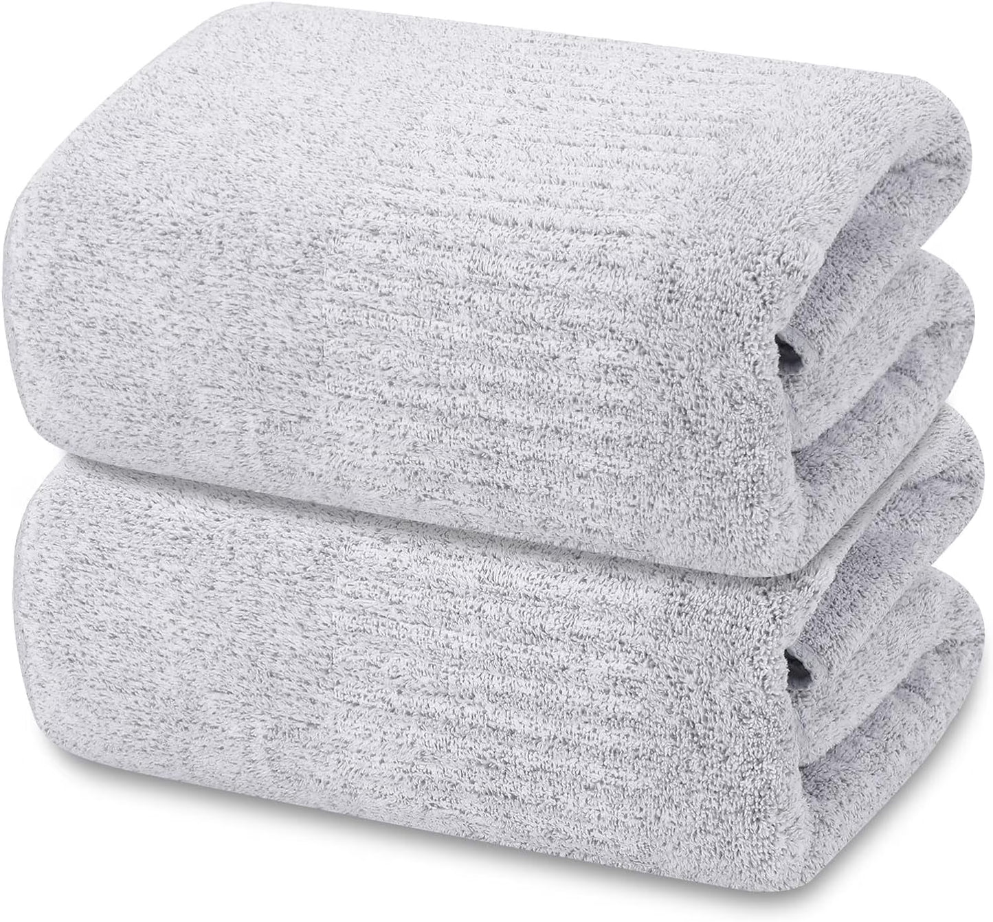 2-Pack 27" X 54" Bath Towels 30% Viscose Made from Bamboo Ultra Soft & Highly Absorbent Solid Premium Bath Towels for Bathroom, Hotels, Spa and Gym, Light Gray