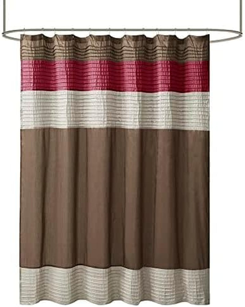 Amherst Bathroom Shower Curtain Faux Silk Pieced Striped Modern Microfiber Bath Curtains, 72X72 Inches, Red