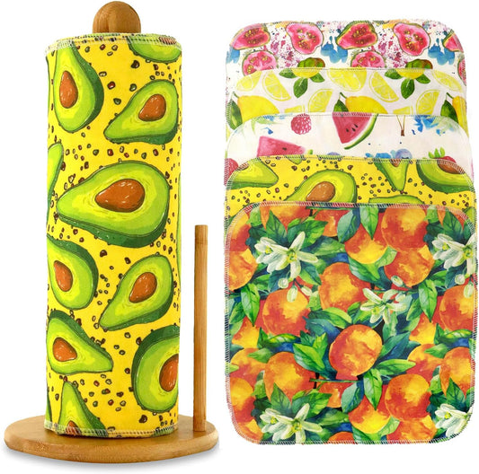 25 Pack Reusable Paper Towels, Paperless Towels Roll Washable Cotton Cloth for Kitchen Towels Zero Waste Products Alternative Paper Towels Alternative (Fruit01)