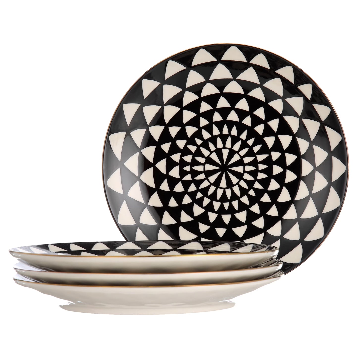 Thyme & Table Dinnerware Black & White Medallion Stoneware Salad round Plates (4 Count)