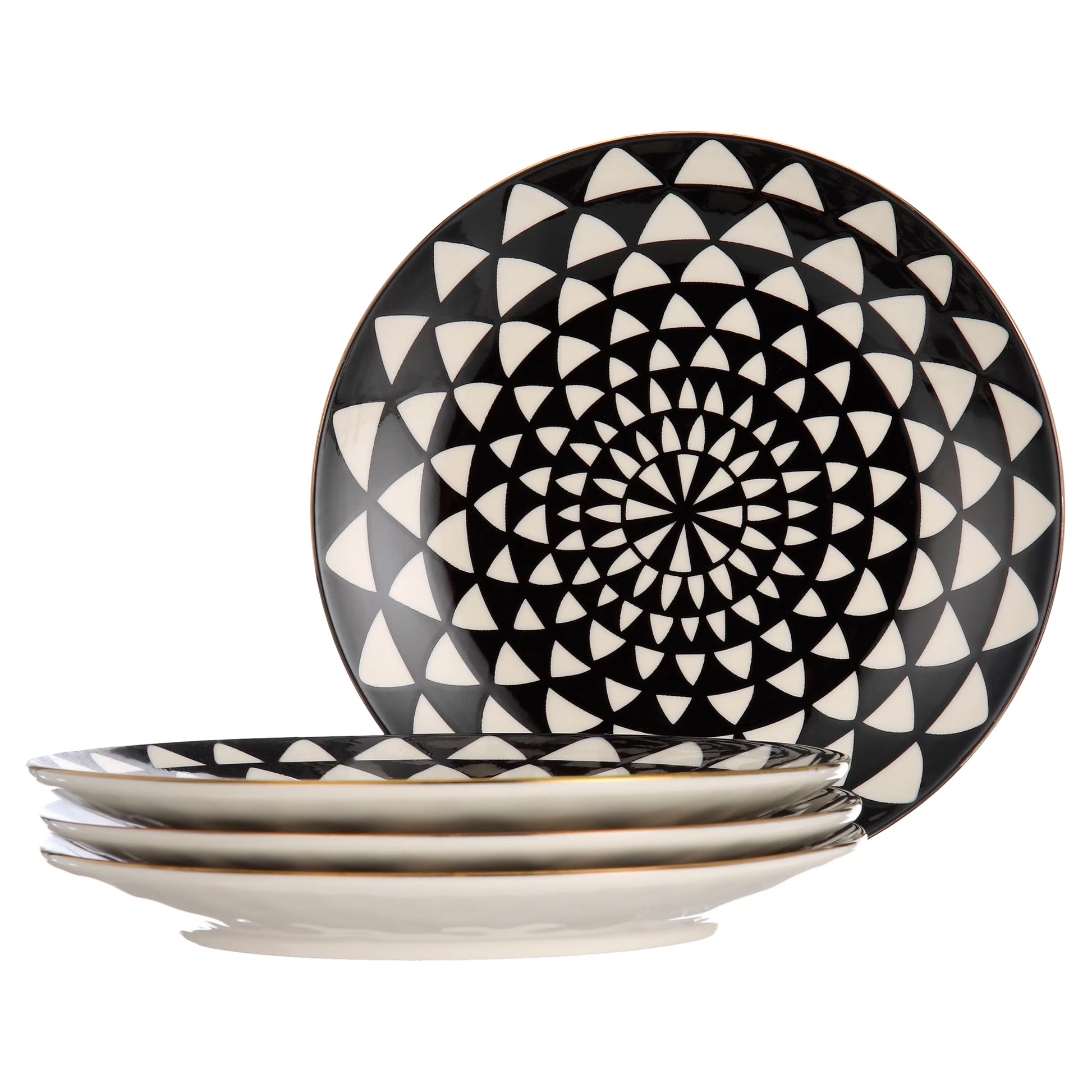 Thyme & Table Dinnerware Black & White Medallion Stoneware Salad round Plates (4 Count)