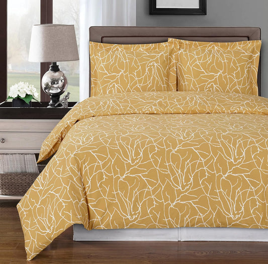 Honey-Beige and White Ema 4 Piece Full/Queen Comforter Set 100% Cotton 300 Thread Count