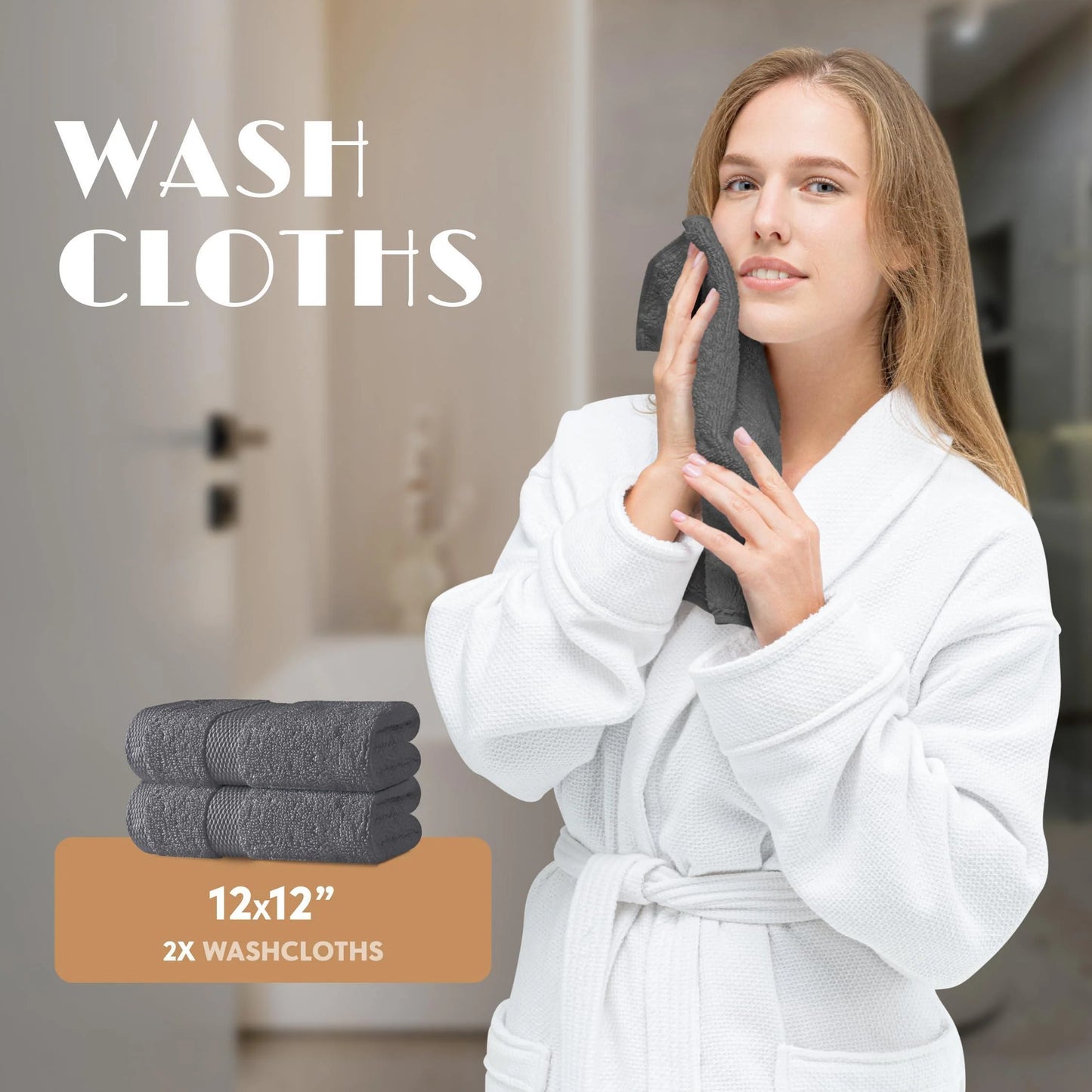 Gray Bath Towel Set of 6 Cotton 100% Highly Absorbent Towels for Bathroom 2 Luxury Bath Towels 650GSM 2 Hand Towels 2 Washcloths