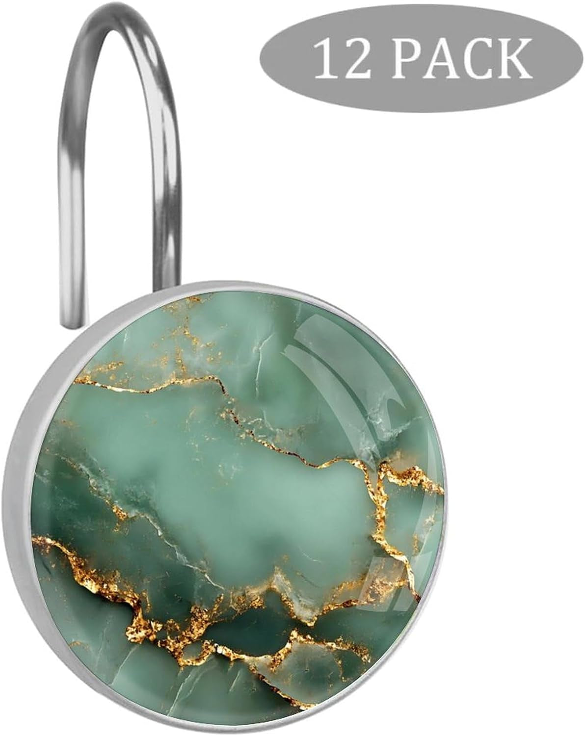 Shower Curtain Hooks Decorative,Marble Curtain Hooks Rust Proof, Set of 12 Shower Hooks for Curtain Rustproof Decorative Shower Rings for Bathroom