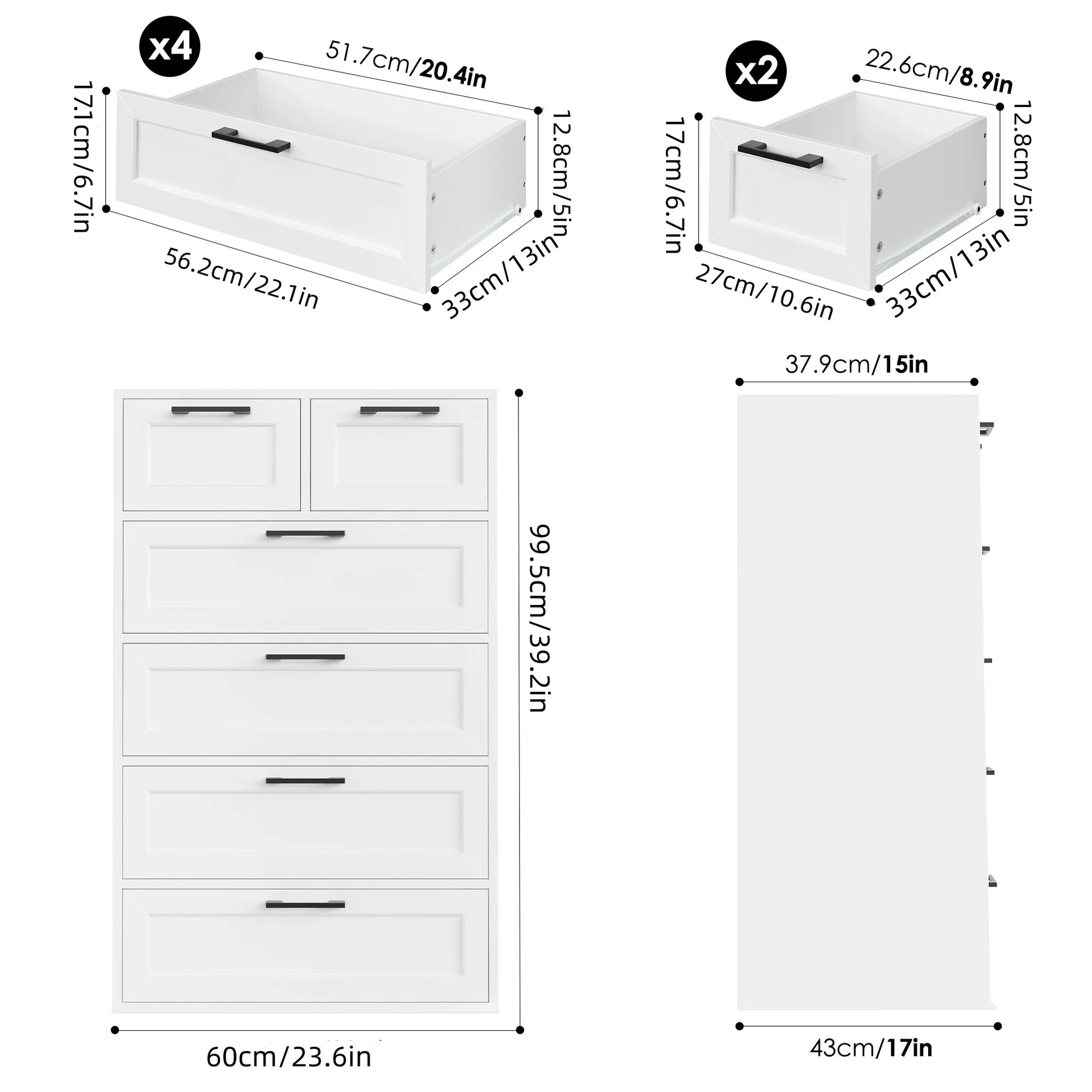 6 Drawer White Dresser, Tall Dresser for Bedroom Wood Storage Cabinet with Metal Handles