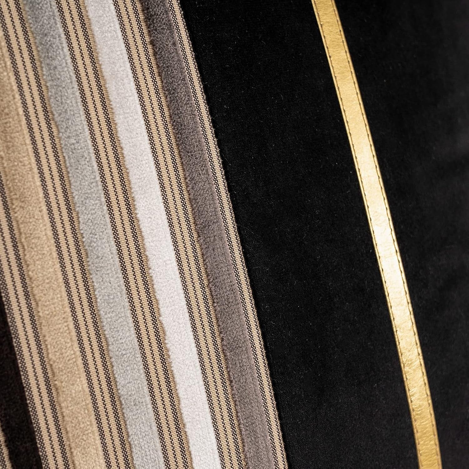 Black Striped Patchwork Throw Pillow Cover Gold Leather Cushion Cover Zippered Pillowcase for Sofa Couch Bedroom Living Room Home Decoration,18X18 Inch