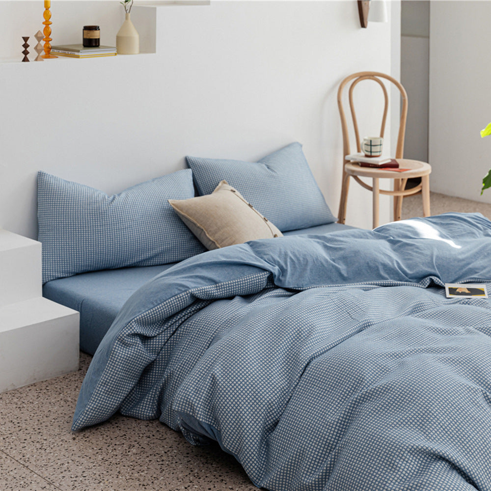 Tianzhu Cotton Nude Sleeping Four-Piece Set 100 Cotton Simple Knitted Quilt Cover Bedding