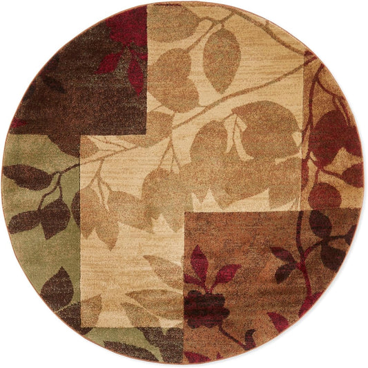Amelia Modern Area Rug | 5'2" round | Beige/Green/Red