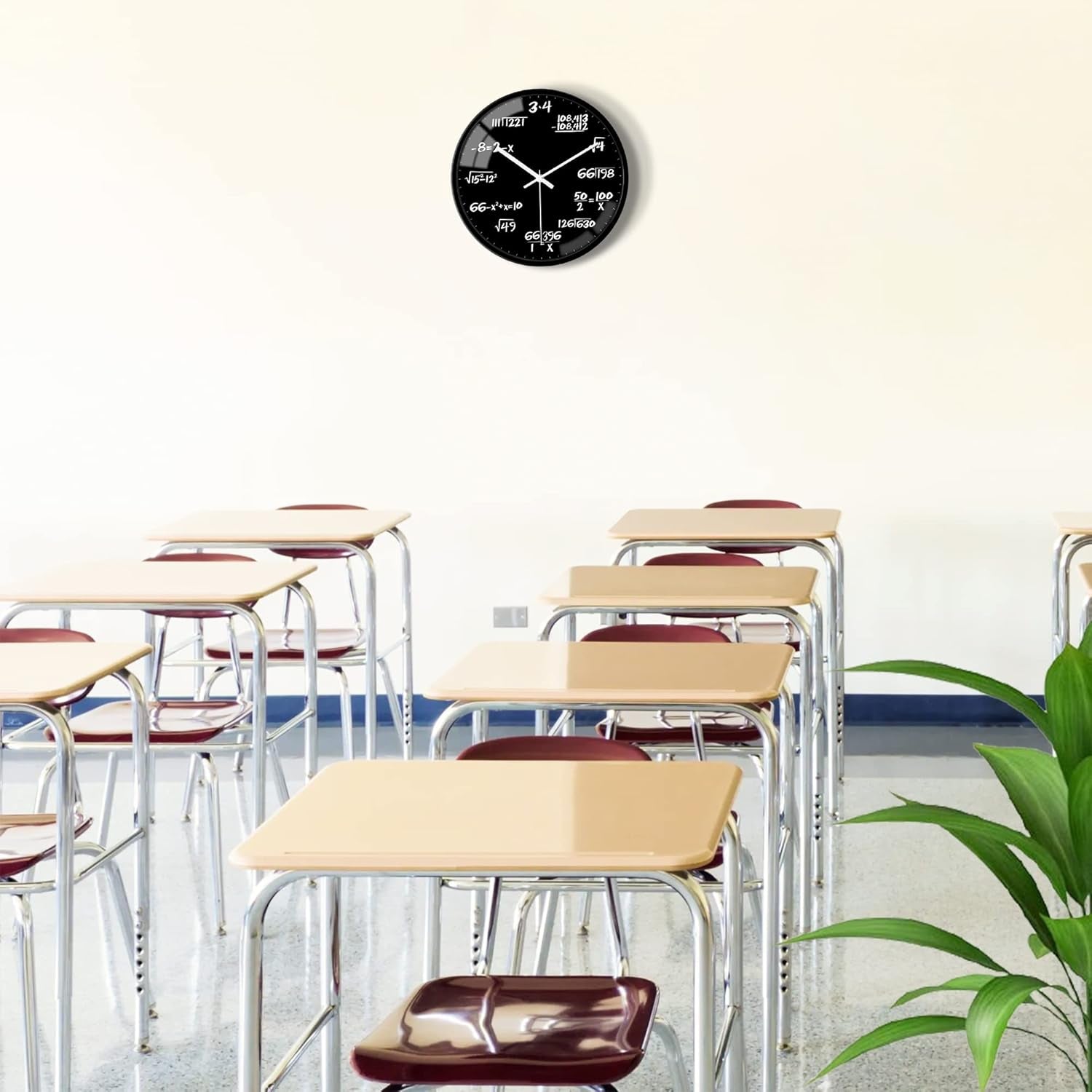 Glass Wall Clock 12 Inch Math Teaching Style Clock Black Battery Operated Quartz Silent Non Ticking Wall Clocks for Classroom Bedroom Study Room