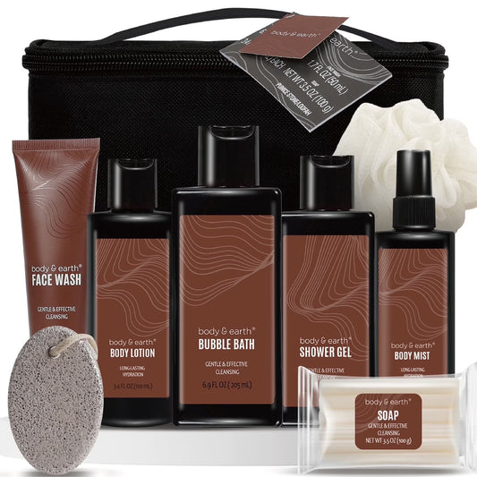 Bath Gift Sets for Men Father'S Day Gift Ideas, 8 Pcs Sandalwood Luxury Spa Gift Basket Body Care Sets with Toiletry Bag Birthday Gifts for Dad Husband