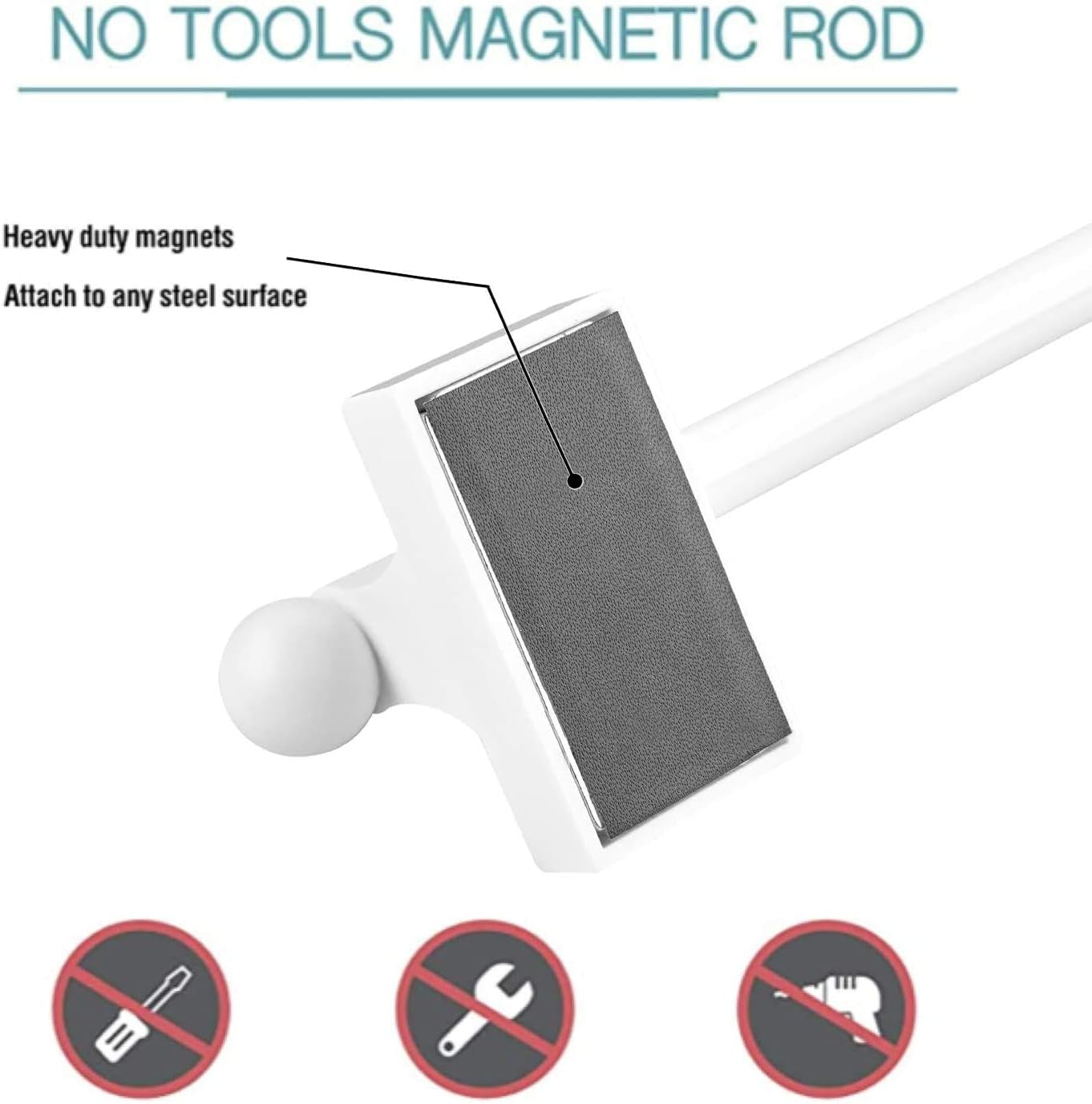 Multi-Use Adjustable Magnetic Curtain Rods for Doors, Windows, Tool Boxes, 9-16 Inch, Easy Installation，2-Pack，White