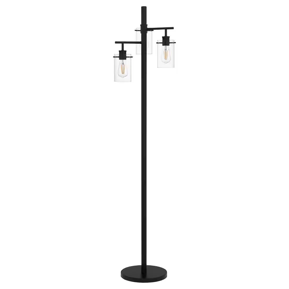 Regan 63 In. Matte Black Floor Lamp with Clear Glass Shades