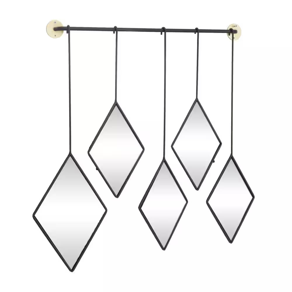 27 In. X 27 In. Diamond Shapes Geometric Framed Black Wall Mirror with Hanging Bar