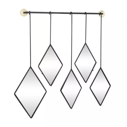 27 In. X 27 In. Diamond Shapes Geometric Framed Black Wall Mirror with Hanging Bar