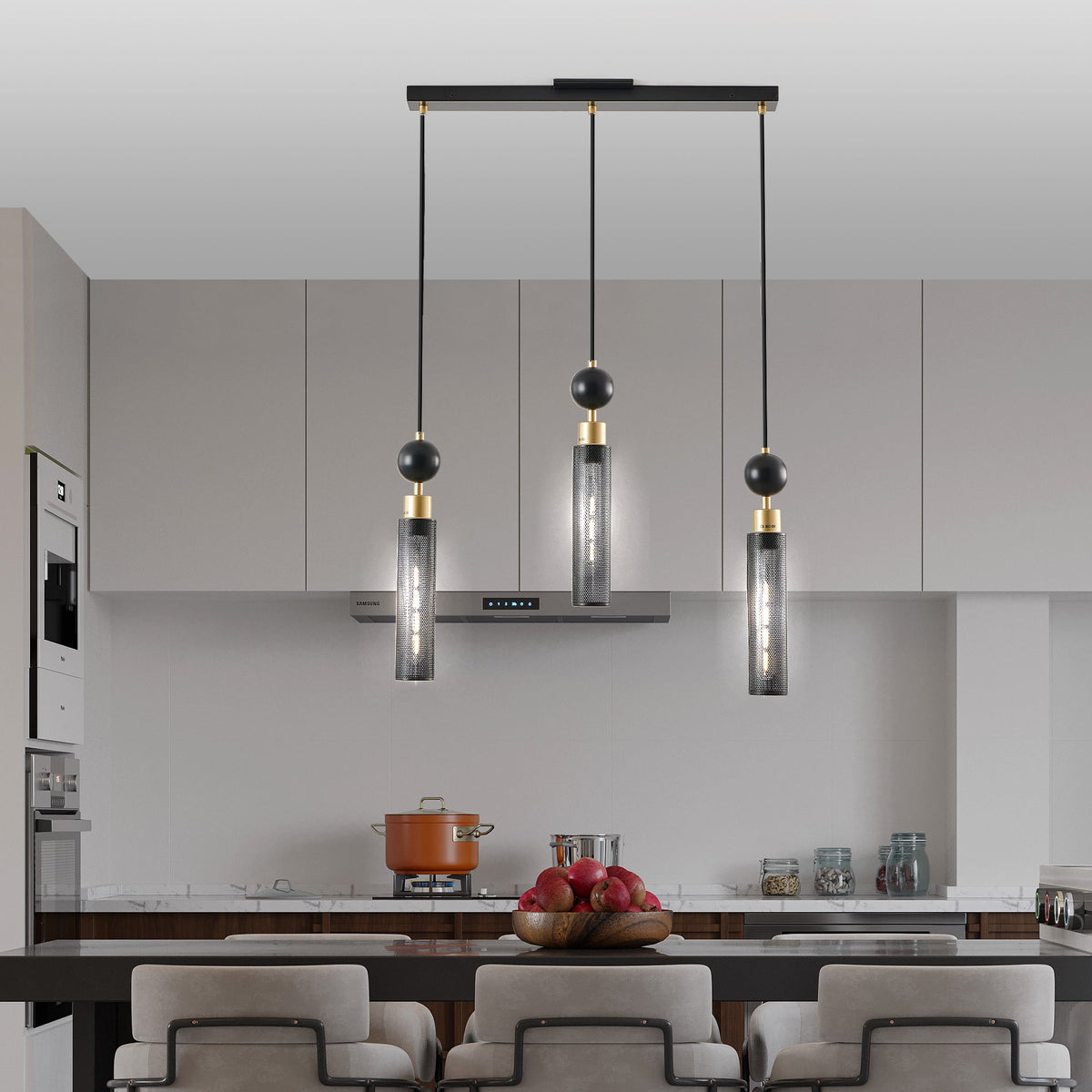 Black and Gold Modern 3-Light Pendant Chandelier