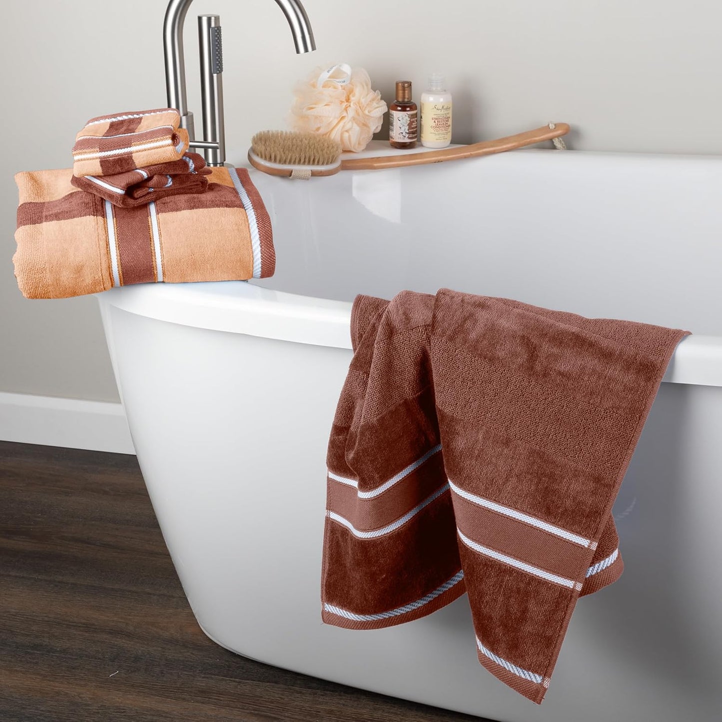 6 Piece Bathroom Towels Set - 525 GSM 100% Cotton Bathroom Accessories - 2 Bath Sheets, 2 Hand Cloths , and 2 Wash Cloths - Soft Towel Set for Shower, Gym, Dorm, and Spa (Beige)