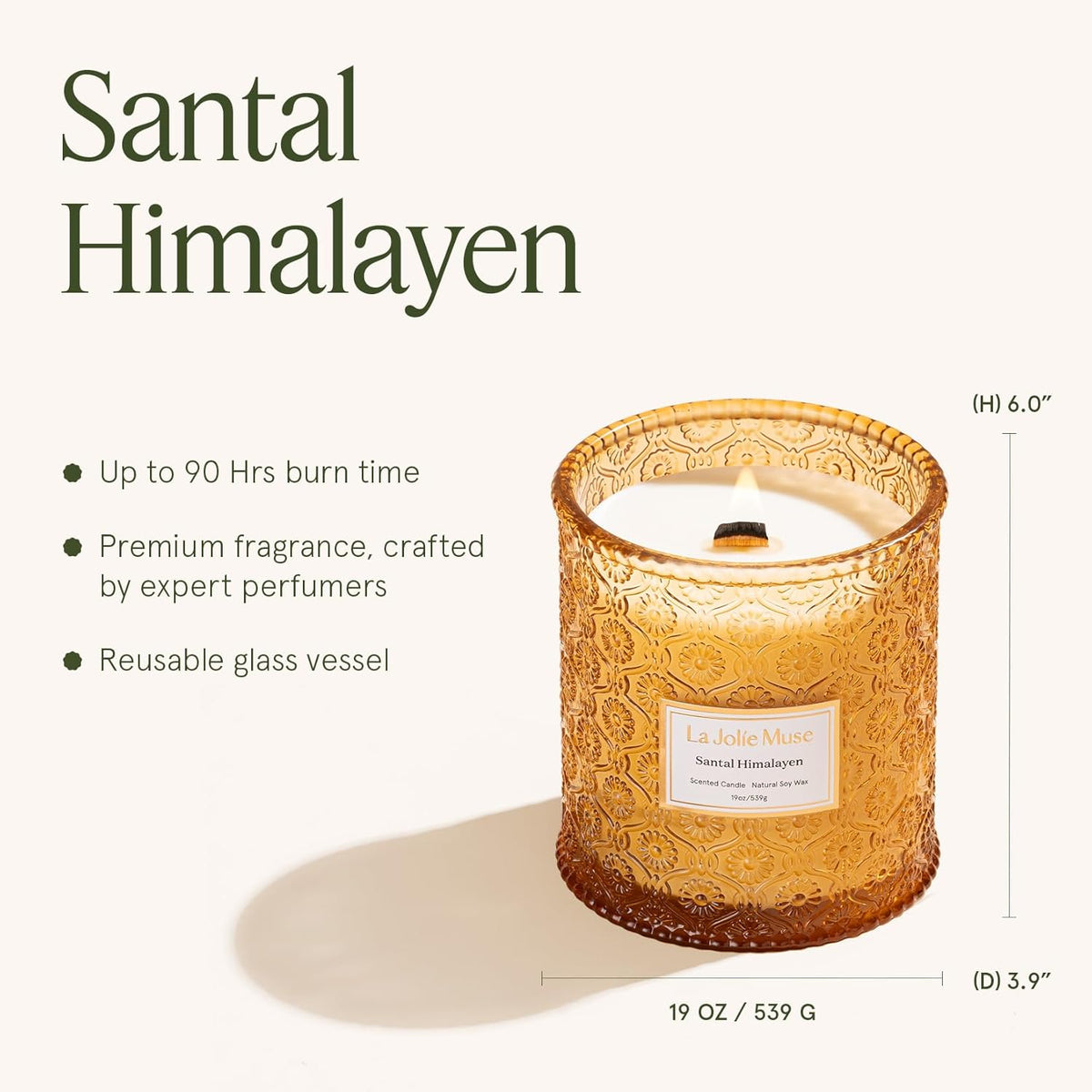 Santal Himalayen Scented Candles for Home, 19 Oz Natural Soy