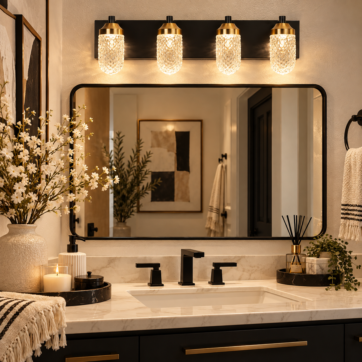 Matte Black Vanity Light with Crisp Glass