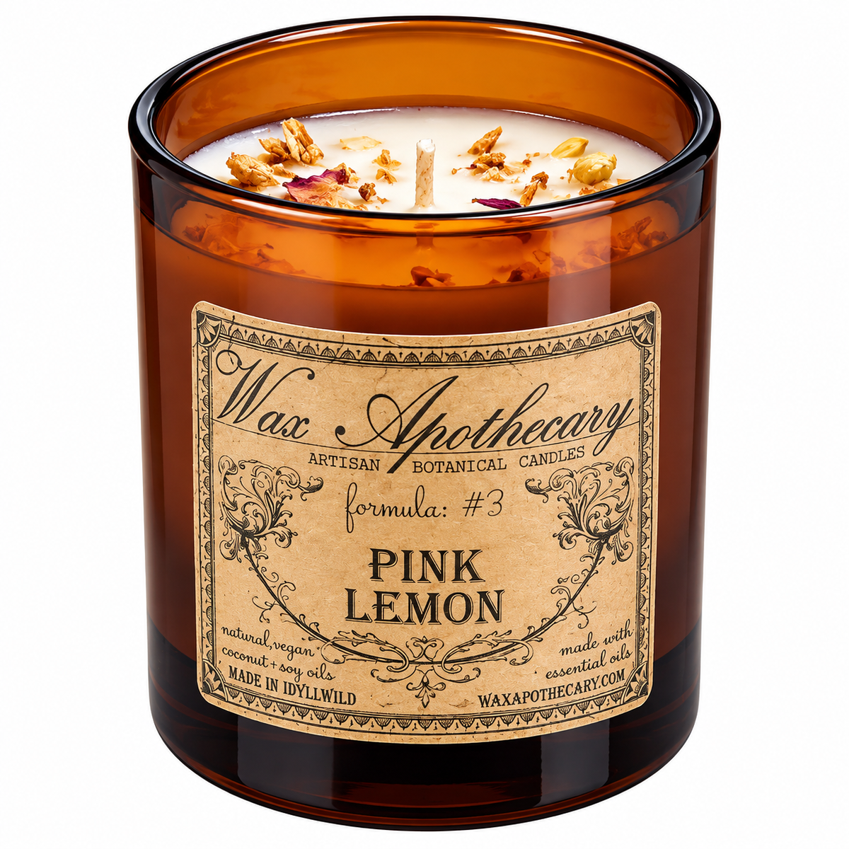 Pink Lemon Artisan Amber Glass Candle