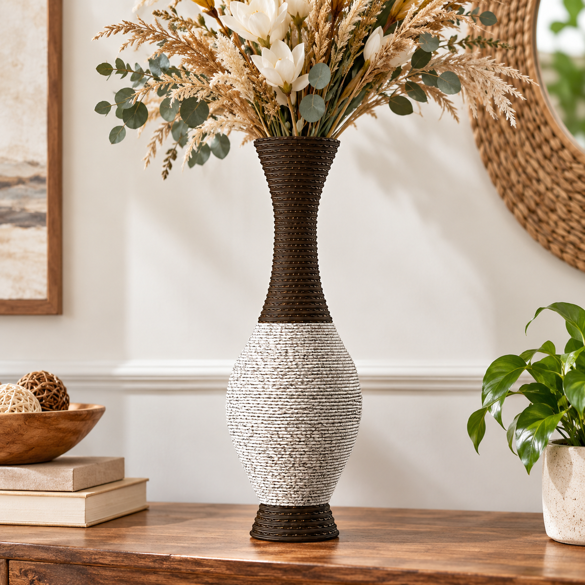 Tall Designer Floor Vase With Elegant 2 Tone