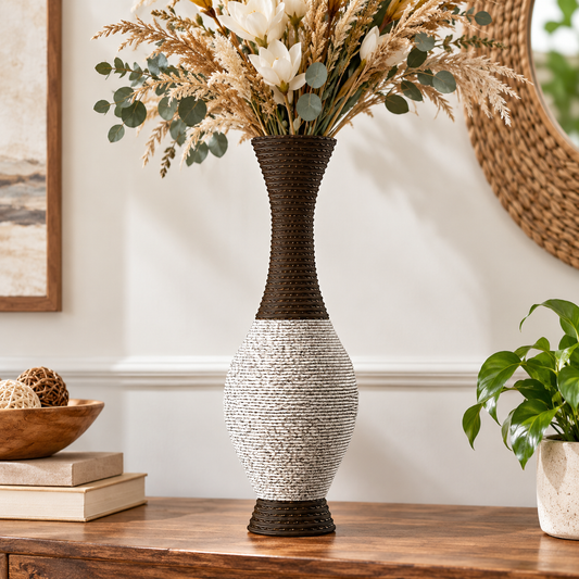 Tall Designer Floor Vase With Elegant 2 Tone