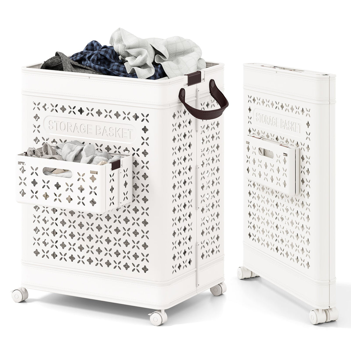 White Plastic Collapsible Laundry Basket