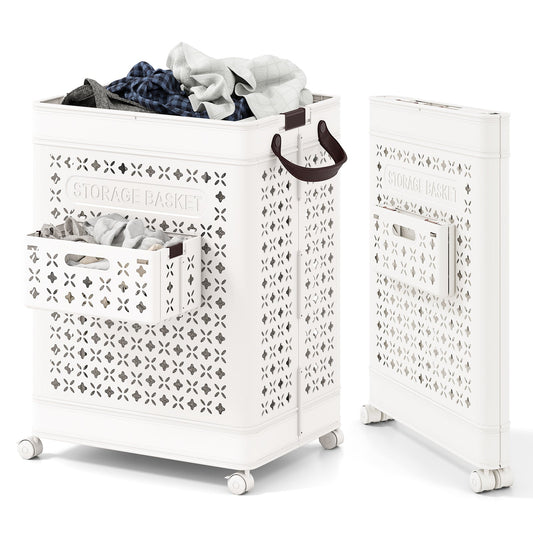 White Plastic Collapsible Laundry Basket