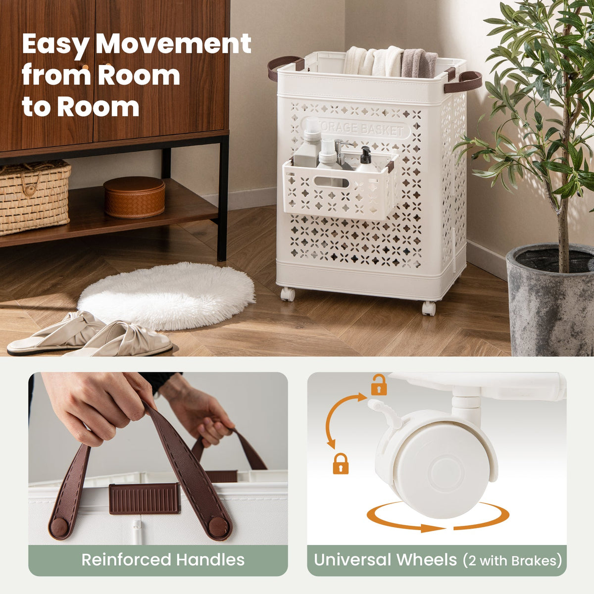 White Plastic Collapsible Laundry Basket