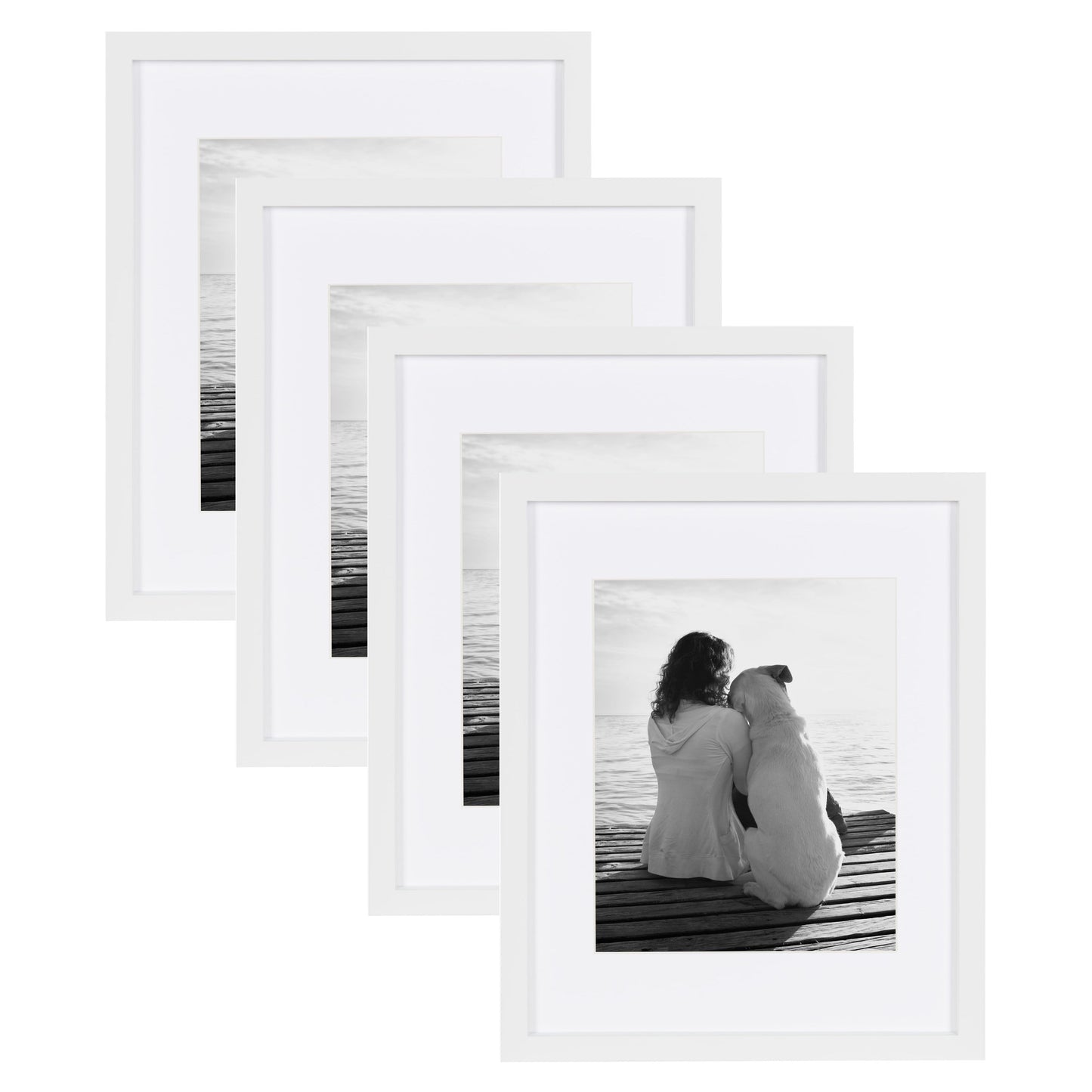 Gallery Wood Photo Frame Set for Customizable Wall Display, White 11X14 Matted to 8X10, Pack of 4