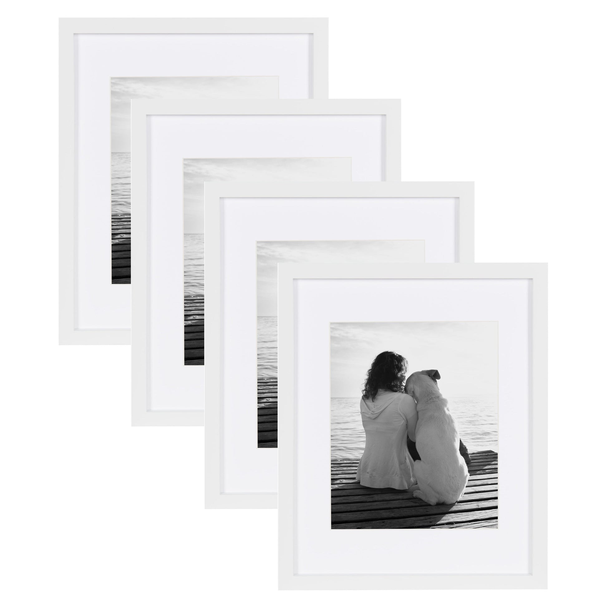Gallery Wood Photo Frame Set for Customizable Wall Display, White 11X14 Matted to 8X10, Pack of 4