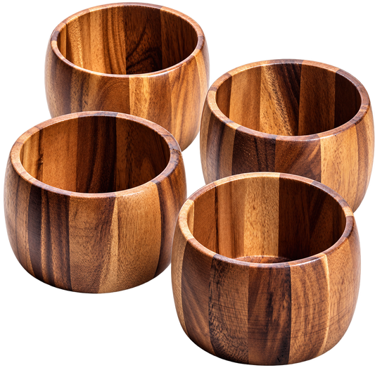 Handcrafted Acacia Wood Individual Salad Bowls