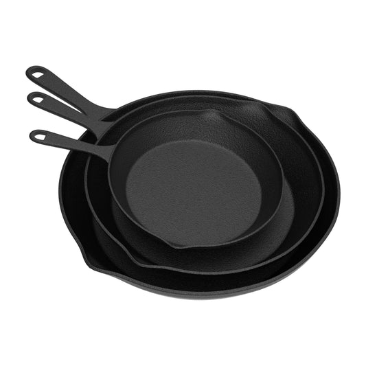 Set of 3 Cast Iron Skillet Set, Pre-Seasoned Oven-Safe Non-Stick Frying Pans - 10”, 8”, 6” (Black)