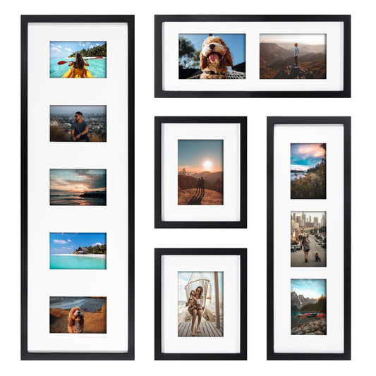 Gallery Modern Photo Collage Frame Set, Set of 5, Black, Transitional Picture Frame Collage Collection for Wall