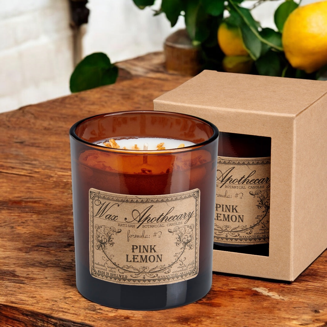 Pink Lemon Artisan Amber Glass Candle
