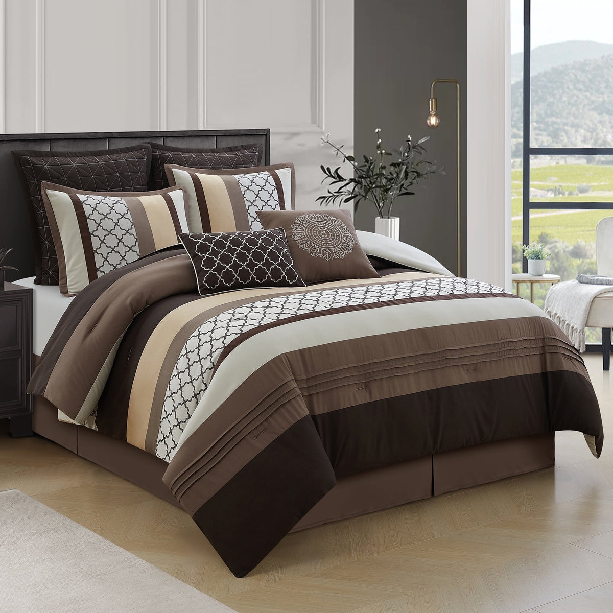 Brown Jacquard Woven with Geometry Bed in a Bag-Queen