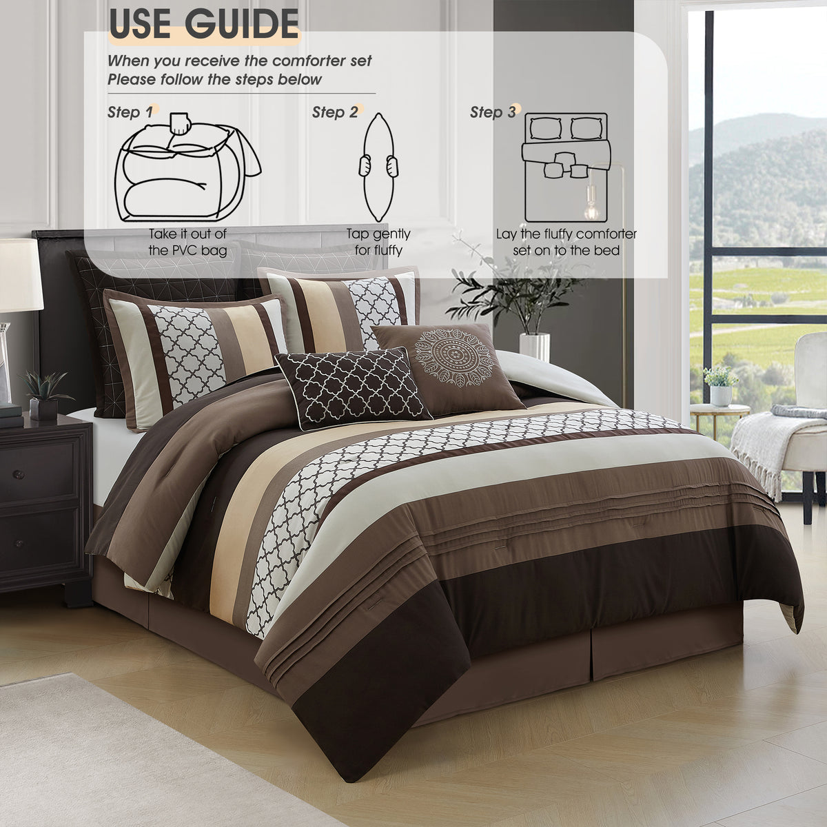 Brown Jacquard Woven with Geometry Bed in a Bag-Queen