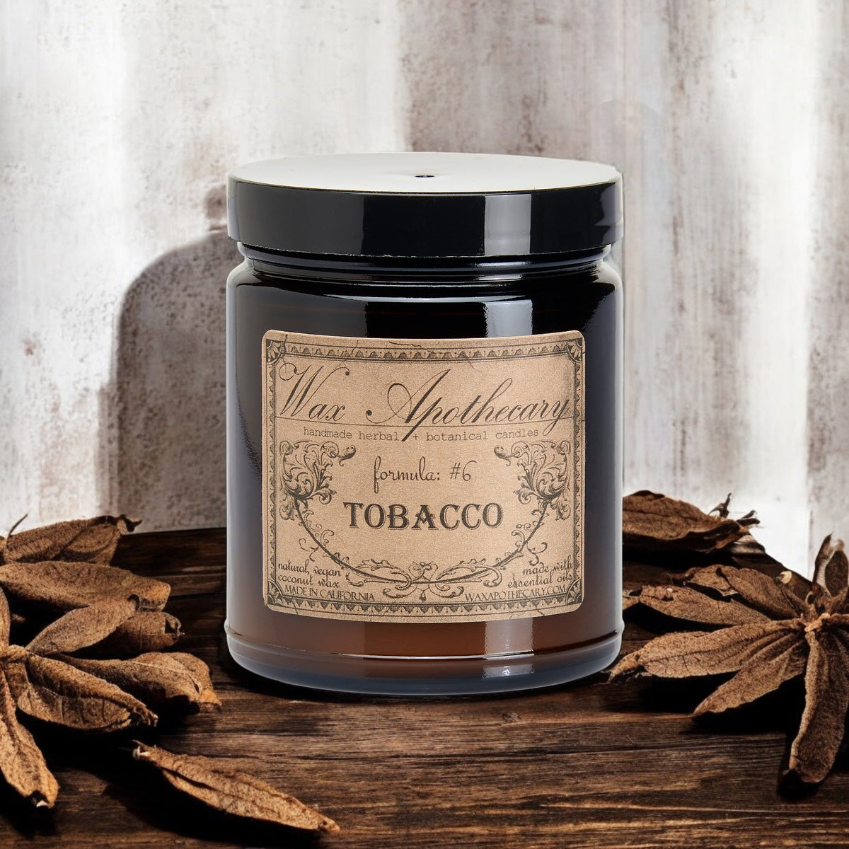 Botanical Candle in Amber Glass Jar - Tobacco