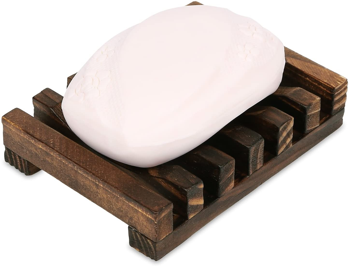 Wooden Soap Dish Hand Crafted Rectangular Sink Drainer for Soap, Sponges and More (1 Pack)