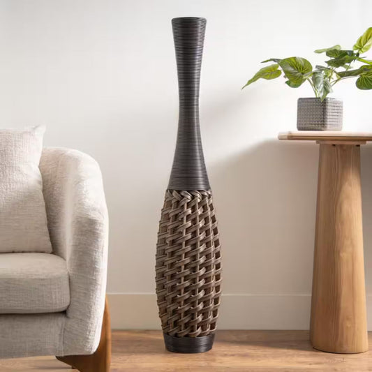 48 In. Brown Tall Woven Floor Rattan Decorative Vase