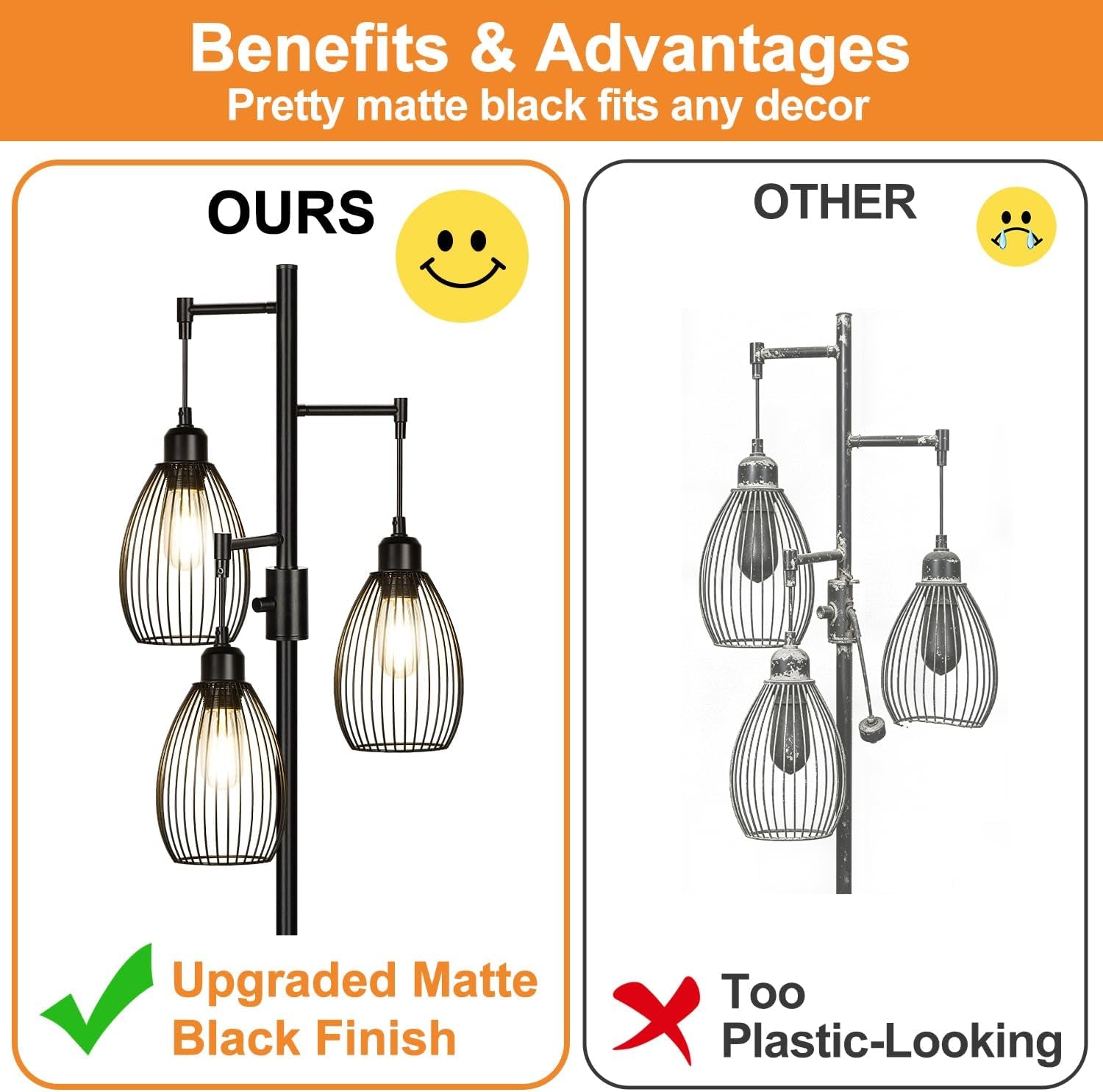 70’’ Dimmable Floor Lamp, 3 X 800LM LED Edison Bulbs Included, Industrial Floor Lamps for Living Room, Rustic Tall Lamps Standing Lamp for Bedrooms Living Room