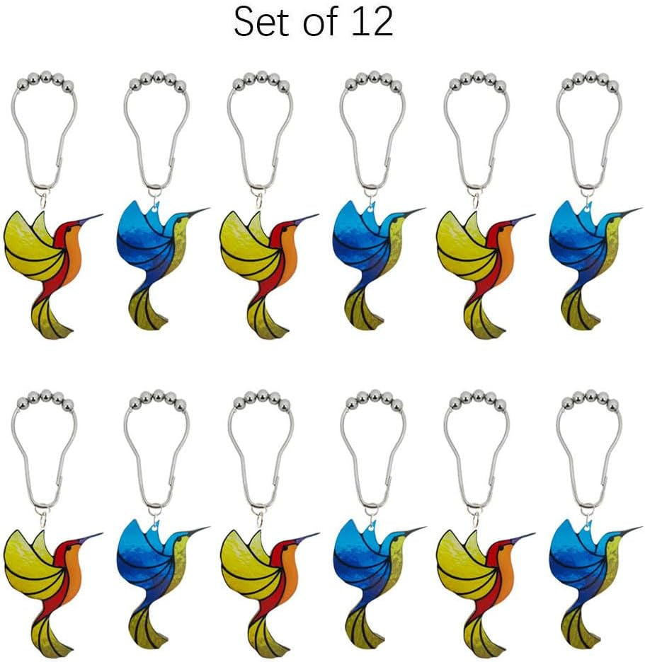 12Pcs Hummingbird Shower Curtain Hooks, Rust-Resistant Shower Ring