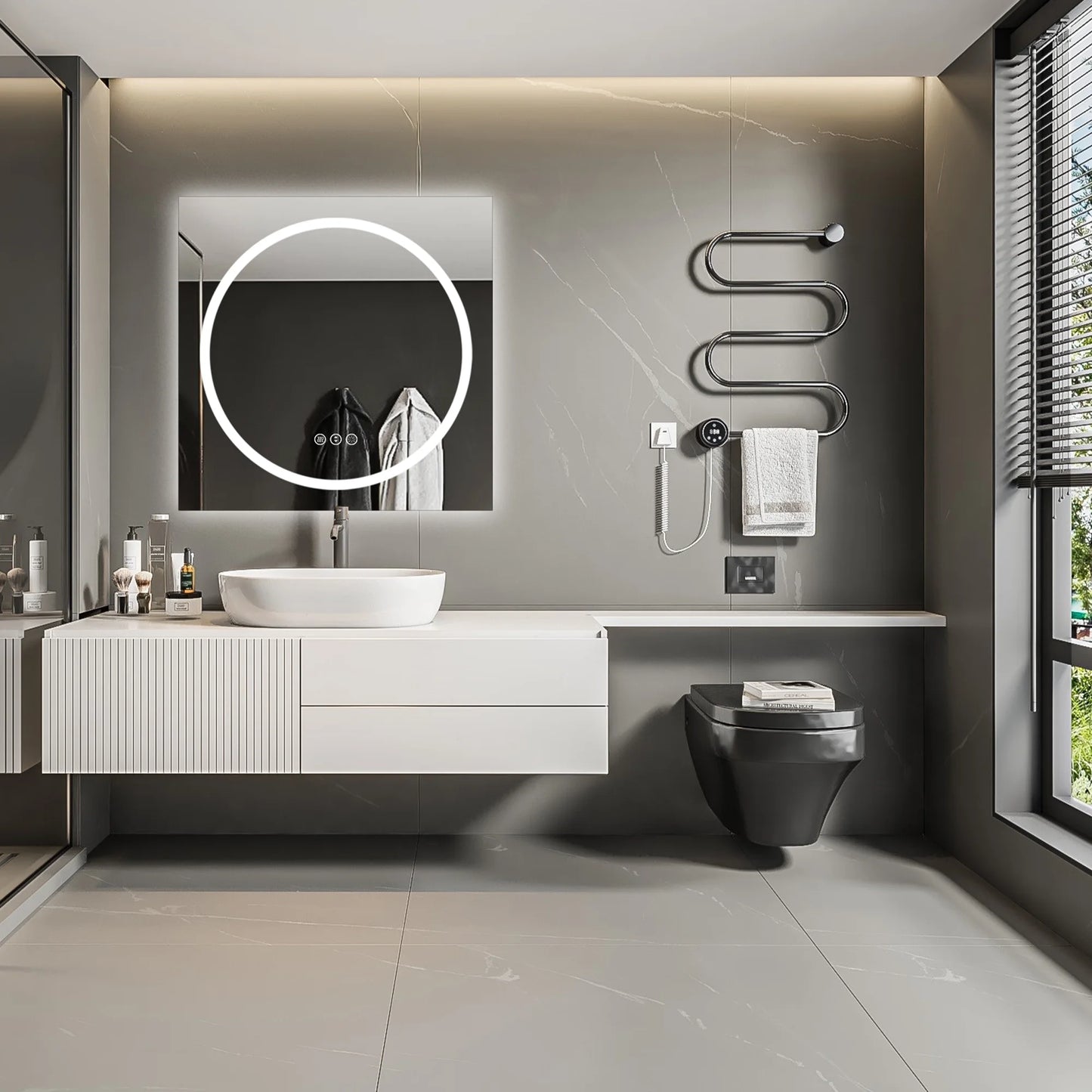 Double-Layer LED Bathroom Mirror 36X36 Inch,Wall Mirrors with Anti-Fog Vanity Mirror ,Shatter-Proof,Memory Makeup Mirror with LED Lights