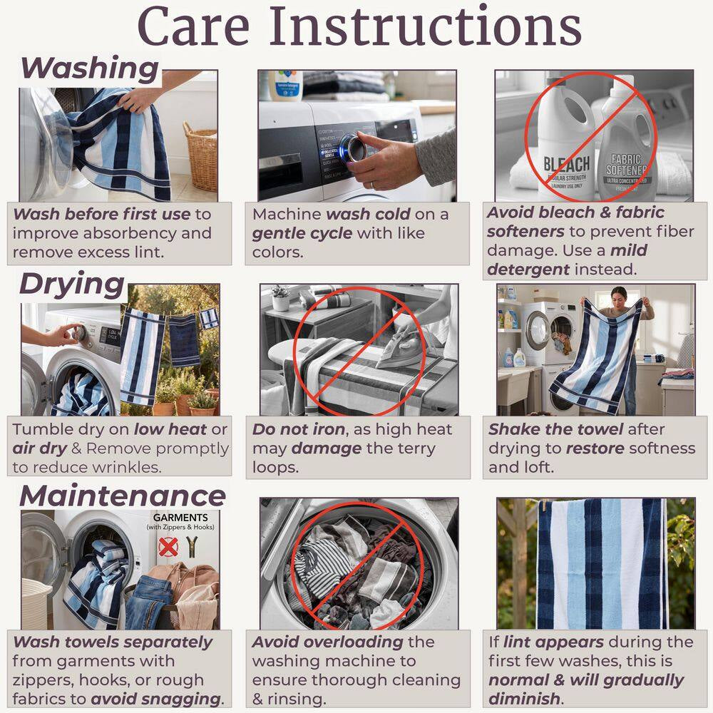 6-Piece Navy Striped 100% Cotton Bath Towel Set