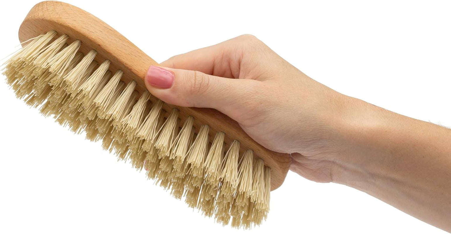 Nylon Fiber Economy Utility Cleaning Hand Brush | Heavy Duty Hand-Held Scrub Brush Stiff Bristles | Wooden Body, Ideal Scrub Brushes for Cleaning (Peanut Shaped)