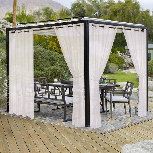 Burlap Linen Look Outdoor Curtains for Patio - 2 Panels Waterproof Sheer Curtains for Pergola, Porch, Cabana and Gazebo Grommet Indoor/Outdoor Voile Sheer Drapes (52 X 120 Inch, Ivory)