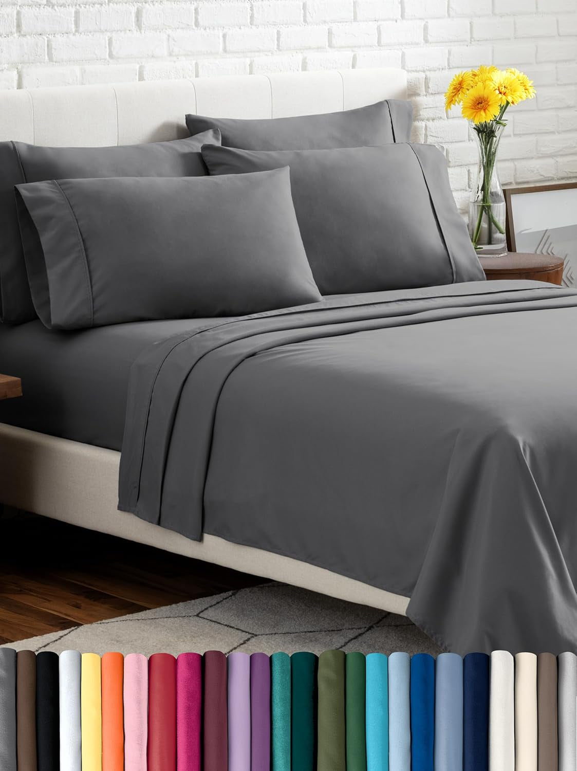 Hotel Luxury King Sheet Set, Extra Soft - 6 Piece Set - Deep Pockets - Easy Fit - Cooling & Breathable - Wrinkle, Fade, Stain Resistant - Includes 4 Pillowcases (King, Grey)