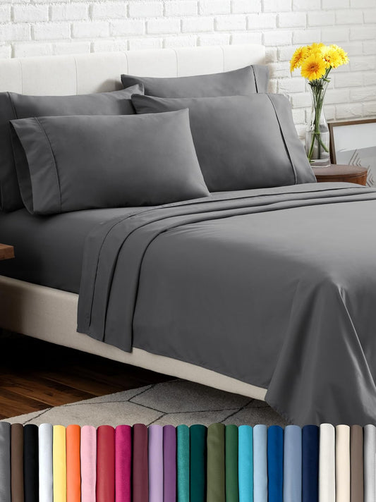 Hotel Luxury King Sheet Set, Extra Soft - 6 Piece Set - Deep Pockets - Easy Fit - Cooling & Breathable - Wrinkle, Fade, Stain Resistant - Includes 4 Pillowcases (King, Grey)