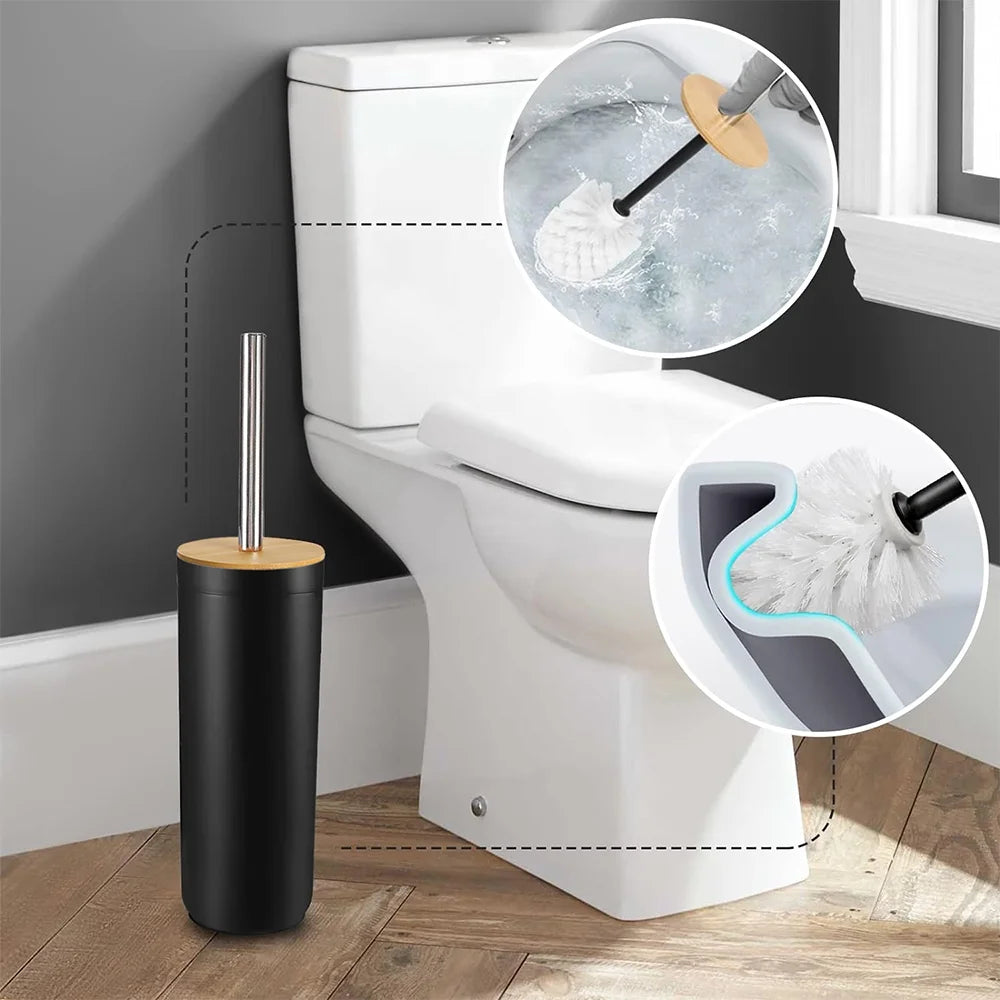 Bathroom Soap Toothbrush Holder Dish Set, Elegant 6-Piece Bamboo & Plastic Accessories, Black