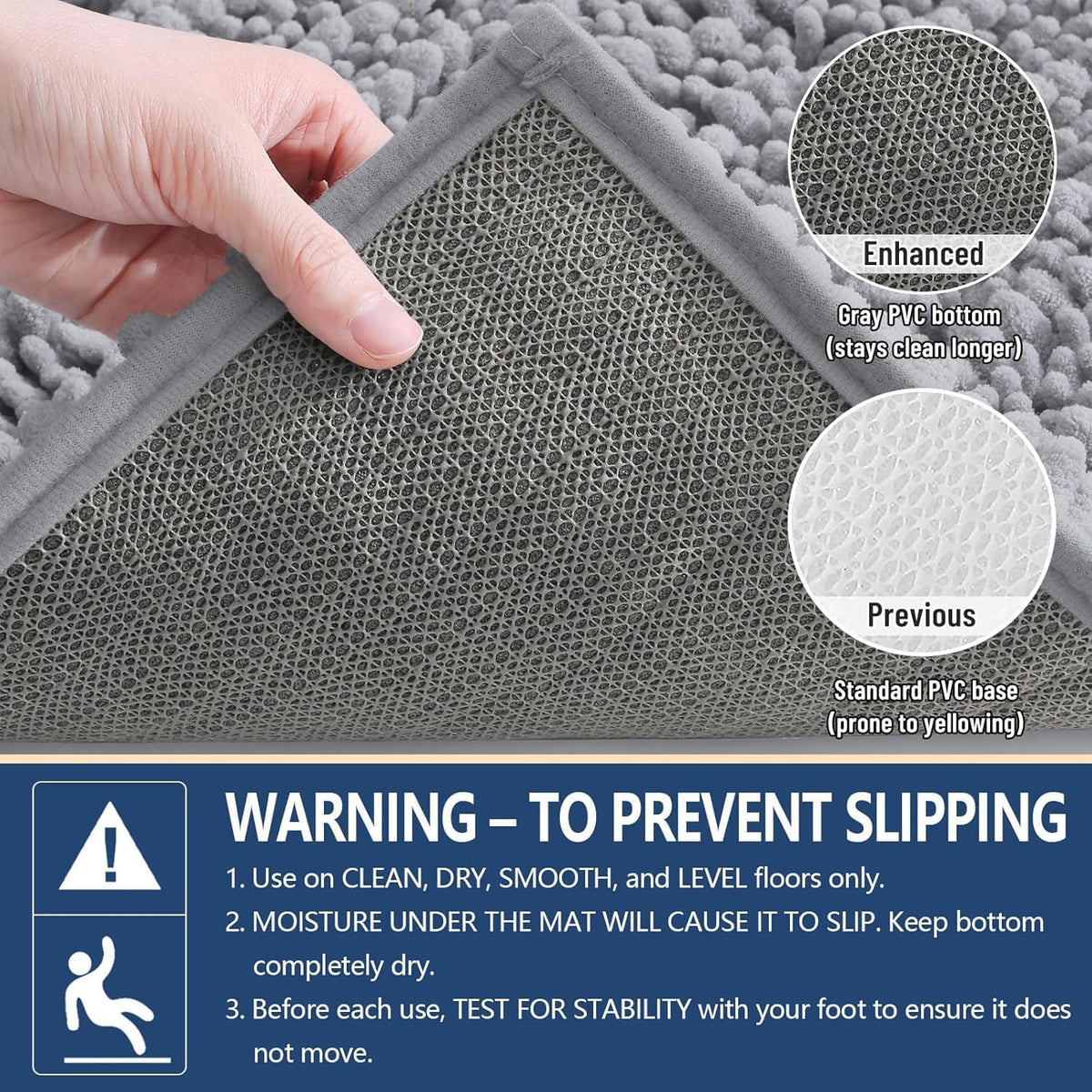 Bathroom Rugs Mat 47X20, Soft Absorbent Chenille Shaggy Bath Mat