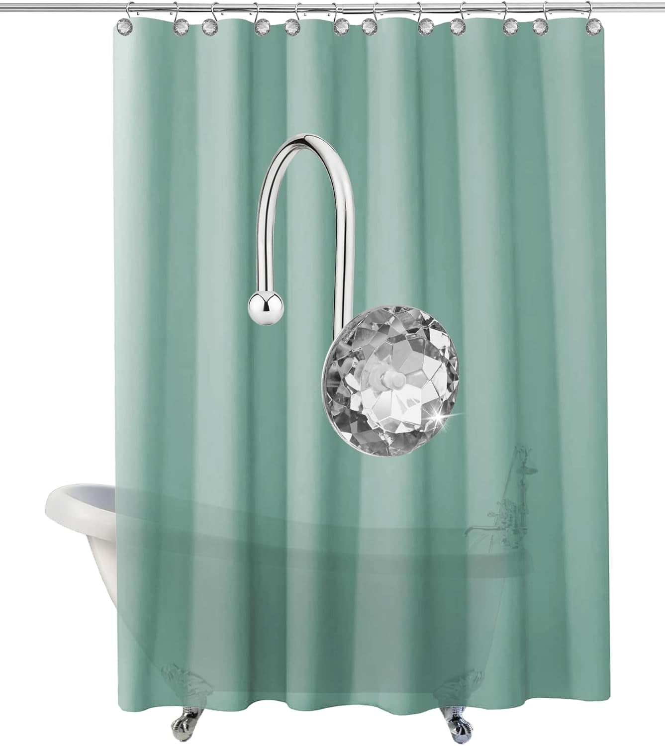 12PCS Shower Curtain Hooks Rings for Bathroom, Stainless Steel Rust Resistant Decorative Rhinestones Shower Curtain Rings Hangers for Shower Curtains, Clothing, Towels, Etc. (Grey)